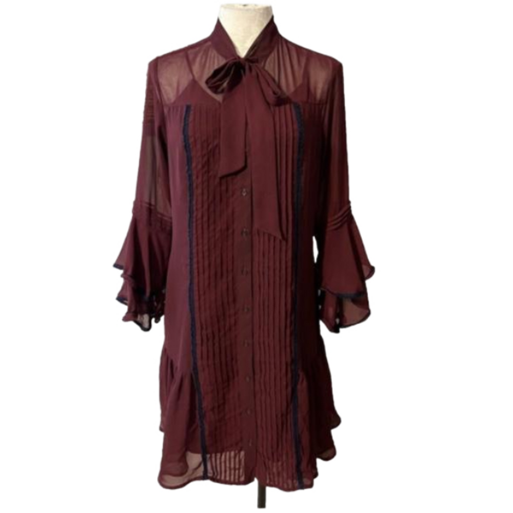Nanette Lepore 8 Dress & Slip Maroon 3/4 Long Sleeve Whimsigoth Fairy Romantic - Picture 2 of 11